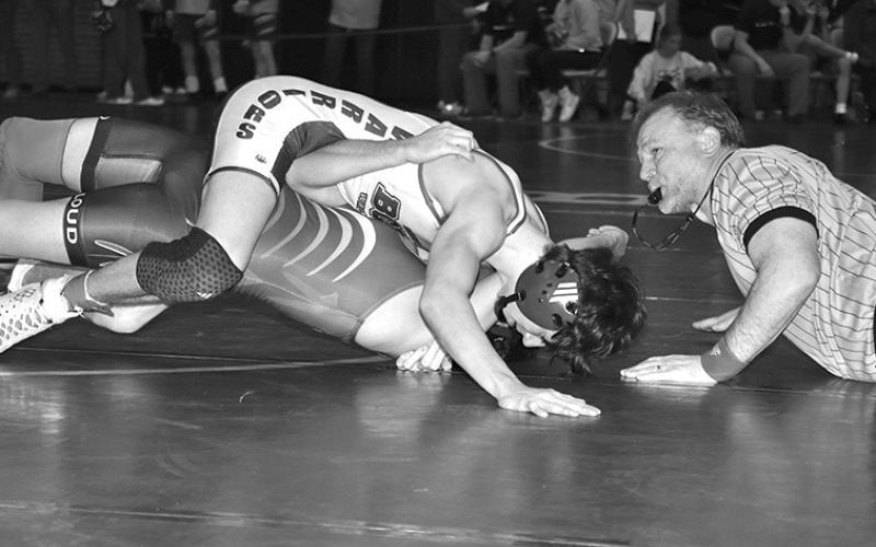 Photo by Mandy Scherer Lyle Noel pins Jorge Trevino, Red Cloud, in the first round of regions last Saturday.