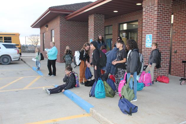 Photo by Chris Docter Eighty back packs of food were gathered during the Bennett County Schools Food Drive held November 17-20. The food was distributed to those in need after school Monday, November 24.