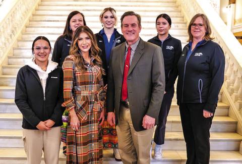Photo Submitted Bottom Row: Amia Cottier, Governor Noem, Lt. Governor Rhoden Back Row: Taytlin Dillon, Tegyn Kolb, Jadis Reddy, Specialist Cindy Knecht