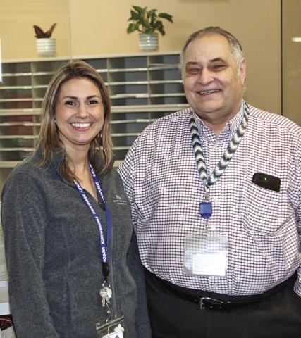 Photo by Tim Huether Outgoing Bennett County Hospital CEO Michael Christensen, right, is pictured with transition leader Stephanie Moran at the hospital facility. The hospital board is in the process of hiring a new CEO to replace Christensen who is taking a position on the west coast to be closer to family.