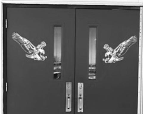 The new doors leading into the Norris School. Photo by Carol Ferguson