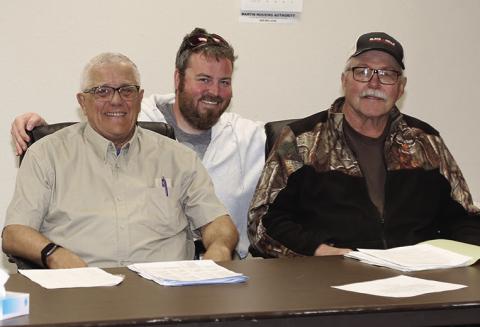 Photo by Tim Huether New Martin City Council members taking the oath of office May 8 were, from left, Larry Gauer, Tyler Nollett and Randy Kocourek.