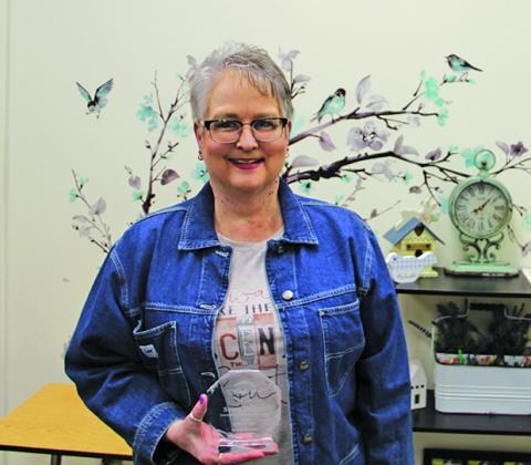 Photo by Jacob Waln “You have to love what you do” Julie Kaltenbach said about her work as a teacher. Mrs. Kaltenbach was awarded the outstanding middle level educator award at the SDAMLE conference this year. Julie has been teaching at Bennett County for 26 years, and has worn many hats through out her time teaching. If something is asked of her, Mrs. Kaltenbach will do it and give her best effort. That is what she has been doing in her 33 total years of teaching.