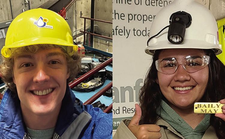 Photo submitted Noah Everett a senior at South Dakota Mines majoring in physics and mathematics shown here inside the SciBooNE hall at Fermilab where he works on ANNIE. and Baily May, a sophomore at Black Hills State University majoring in physics shown here at SURF on her way to the Black Hills State University Underground Campus at SURF 4850 feet below the surface.